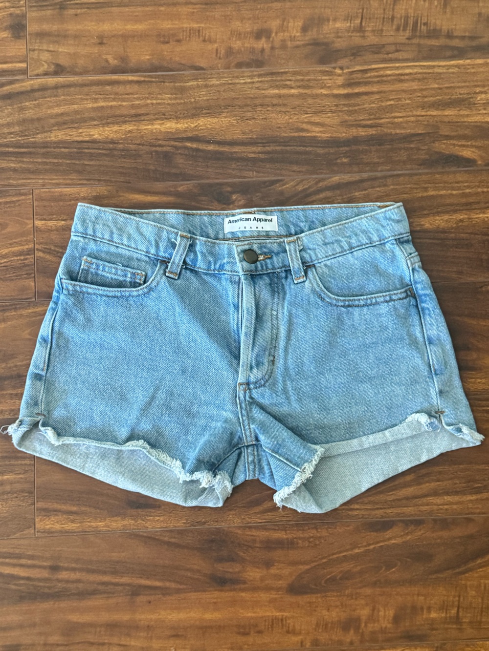 American Apparel Light Blue Denim Shorts with Frayed Hem